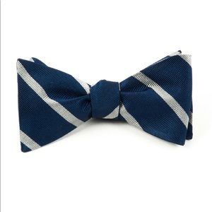 The Tie Bar Trad Stripe True Navy Bow Tie